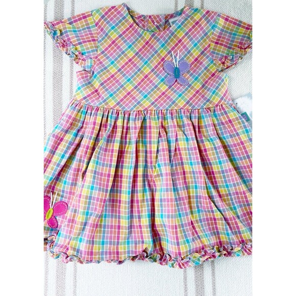 Little Me NWT Baby Girls 2-Piece Pink, Blue & Yellow Plaid Dress Set w/ Bloomers - Picture 2 of 12